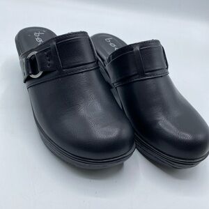 BOC B.O.C. Black Leather Heeled Platform Clogs Mule Shoes  6 Earthy Granola